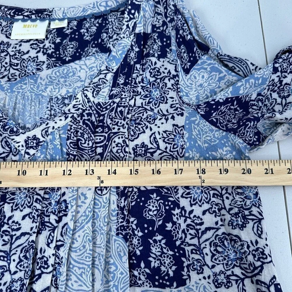 Maeve Cathy Pleated Blouse Size M Blue Paisley Boho Puff Sleeve Hippie‎